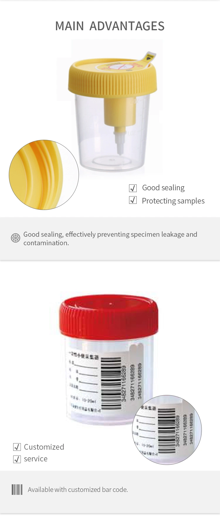 Medical Disposables Sterile Specimen Collector 30ml 60ml 100ml 120ml 150ml Stool Urine Container