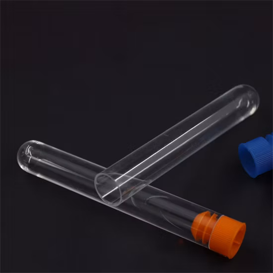 Laborverbrauchsmaterialien: Kunststoff-Reagenzglas, 13 x 100 mm, 16 x 100 mm, PE, Haustier, PP, PS, mit einer Vielzahl von farbigen Deckeln, transparentes Reagenzglas